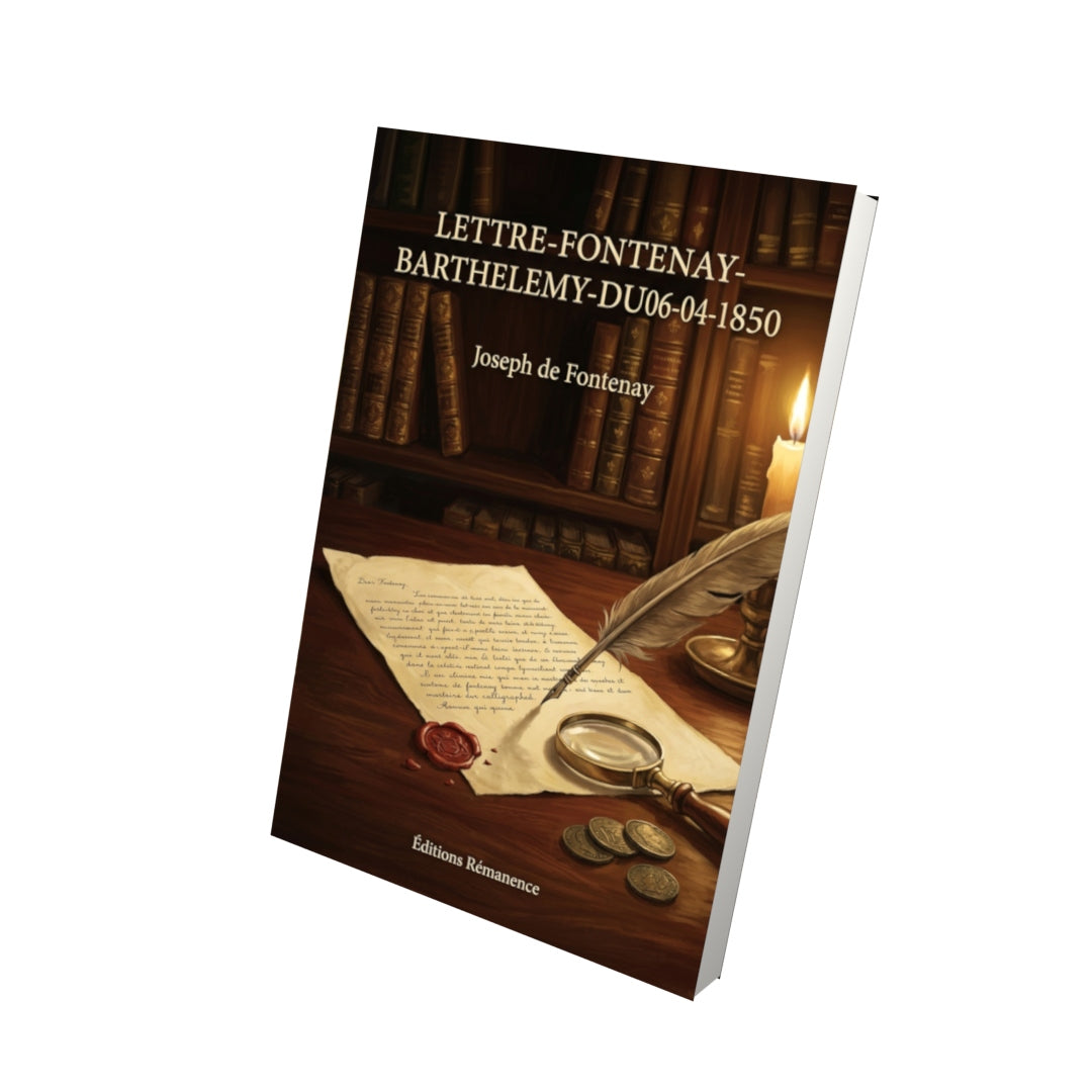 Livre Lettre-Fontenay-Barthelemy-du-06-04-1850 par Joseph de Fontenay - Vue 3D - Editions Remanence