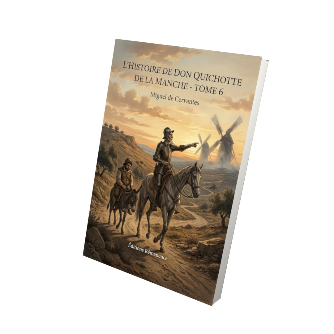 Livre L’Histoire de don Quichotte de la Manche - Tome 6 par Miguel de Cervantes - Vue 3D - Editions Remanence