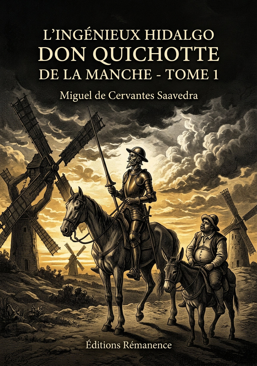 Livre L’Ingénieux Hidalgo Don Quichotte de la Manche - Tome 1 par Miguel de Cervantes - Couverture - Editions Remanence
