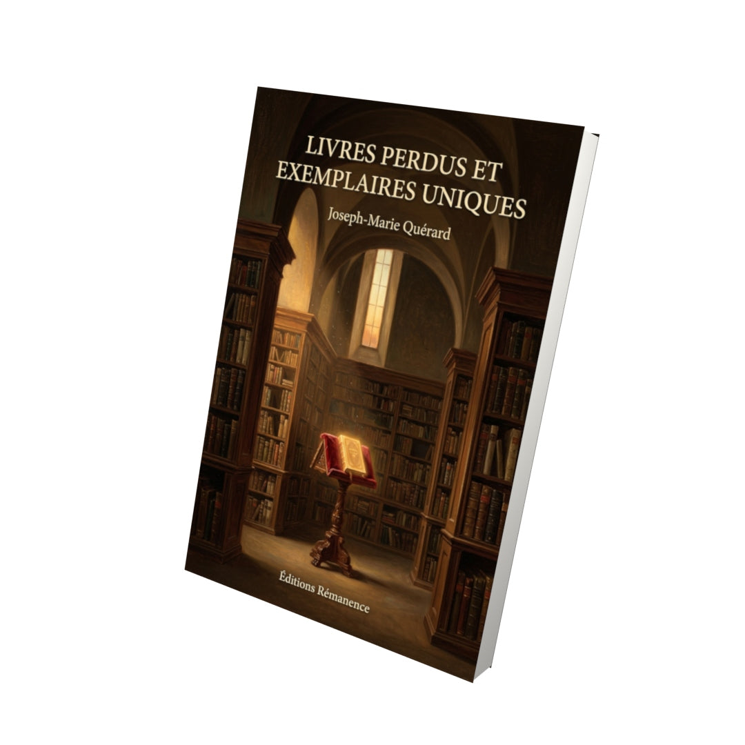 Livre Livres perdus et exemplaires uniques par Joseph-Marie Quérard - Vue 3D - Editions Remanence