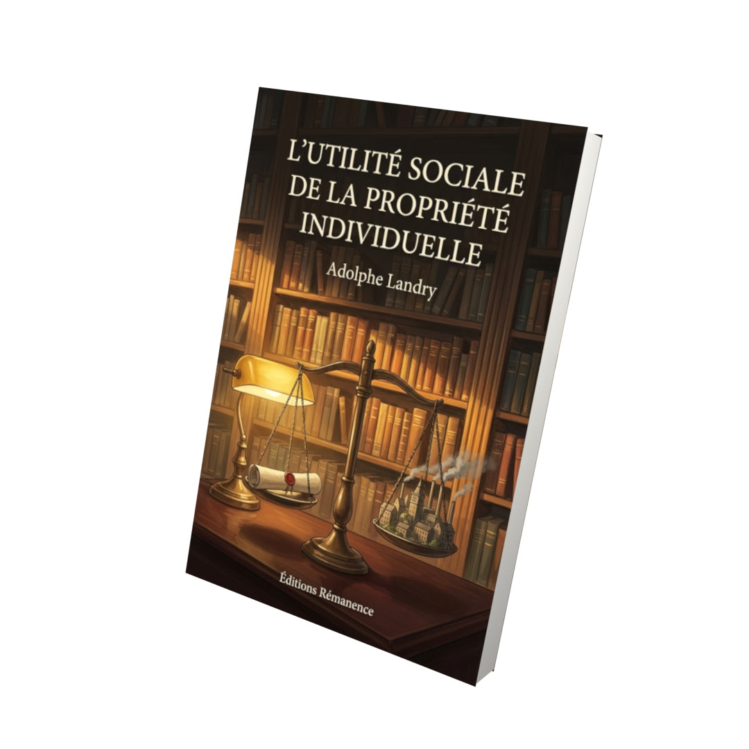 Livre L’utilité sociale de la propriété individuelle par Adolphe Landry - Vue 3D - Editions Remanence