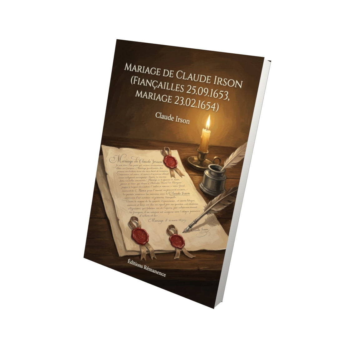 Livre Mariage de Claude Irson (fiançailles 25.09.1653, mariage 23.02.1654) - Claude Irson - Vue 3D - Editions Remanence