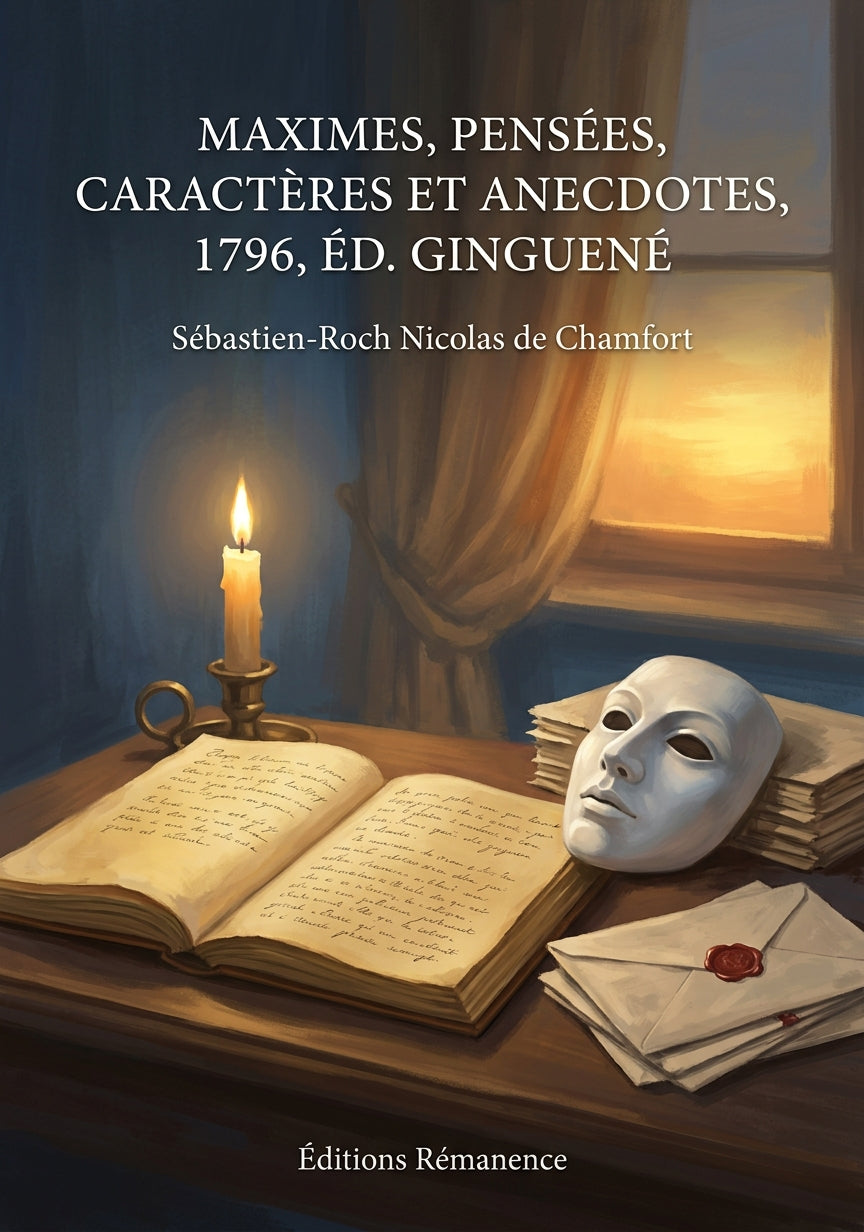 Livre Maximes, Pensées, Caractères et Anecdotes, 1796, éd. Ginguené par Sébastien-Roch Nicolas de Chamfort - Couverture - Editions Remanence