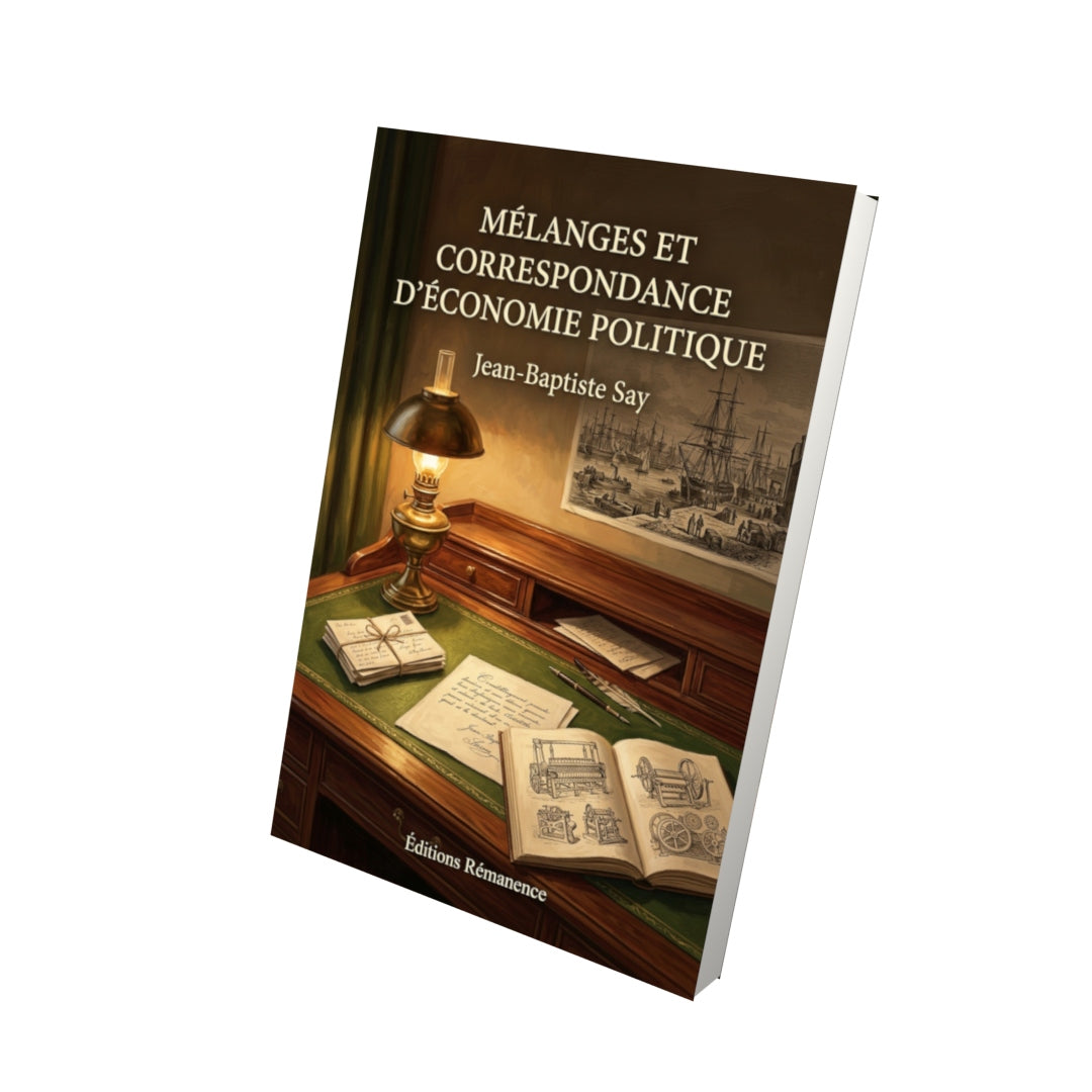Livre Mélanges et correspondance d’économie politique par Jean-Baptiste Say - Vue 3D - Editions Remanence