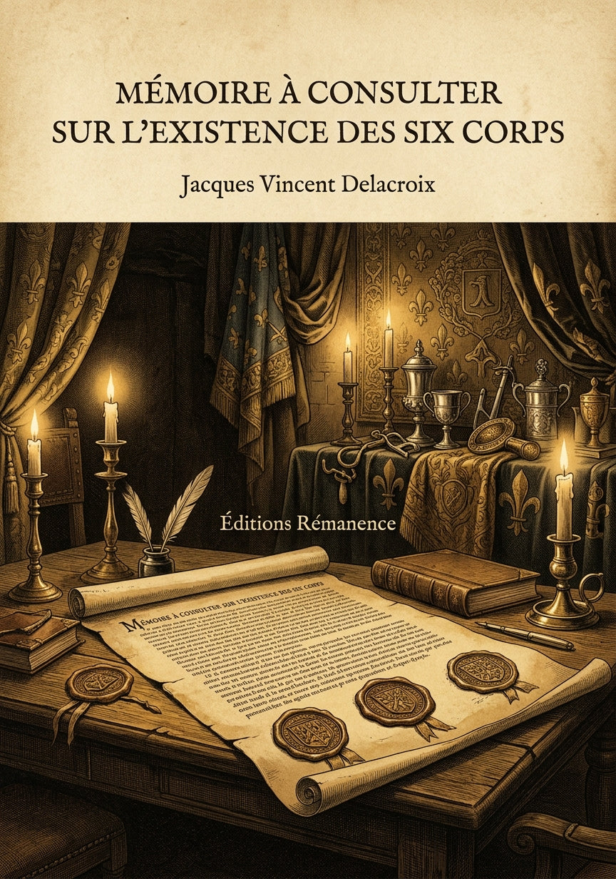 Livre Mémoire à consulter sur l’existence des six corps par Jacques Vincent Delacroix - Couverture - Editions Remanence