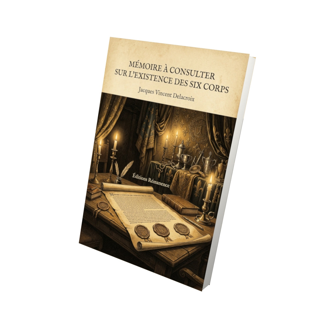 Livre Mémoire à consulter sur l’existence des six corps par Jacques Vincent Delacroix - Vue 3D - Editions Remanence