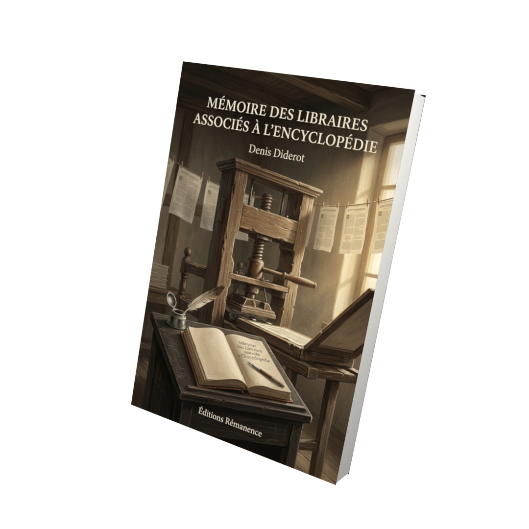 Livre Mémoire des Libraires associés à l’Encyclopédie par Denis Diderot - Vue 3D - Editions Remanence