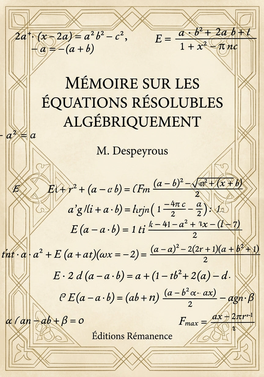 Mémoire sur les équations résolubles algébriquement - M. Despeyrous (Couverture)