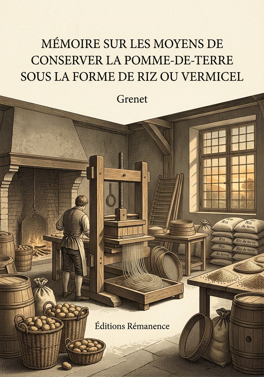 Livre Mémoire sur les moyens de conserver la pomme-de-terre sous la forme de riz ou vermicel par Grenet - Couverture - Editions Remanence