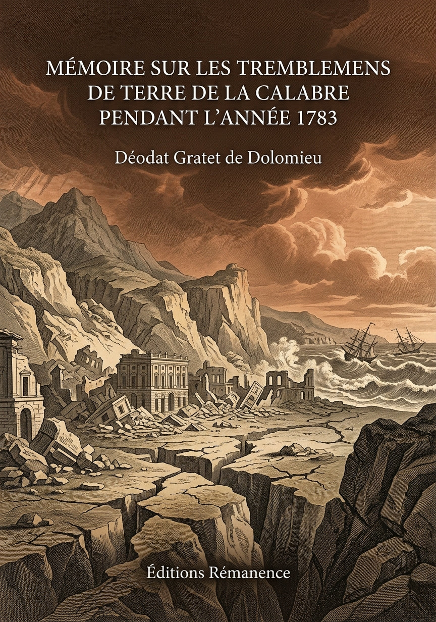 Livre Mémoire sur les tremblemens de terre de la Calabre pendant l’année 1783 par Déodat Gratet de Dolomieu - Couverture - Editions Remanence