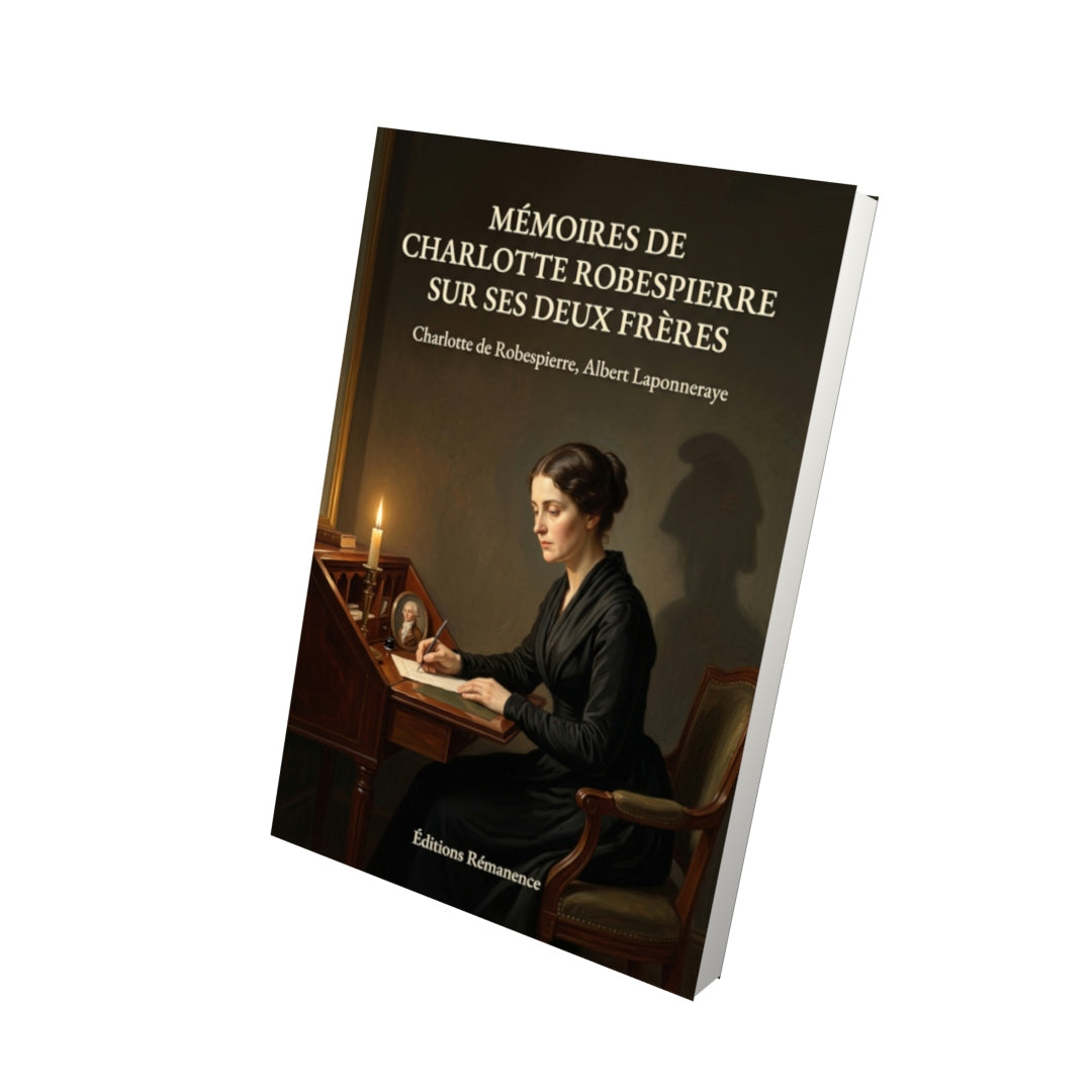 Livre Mémoires de Charlotte Robespierre sur ses deux frères par Charlotte de Robespierre, Albert Laponneraye - Vue 3D - Editions Remanence