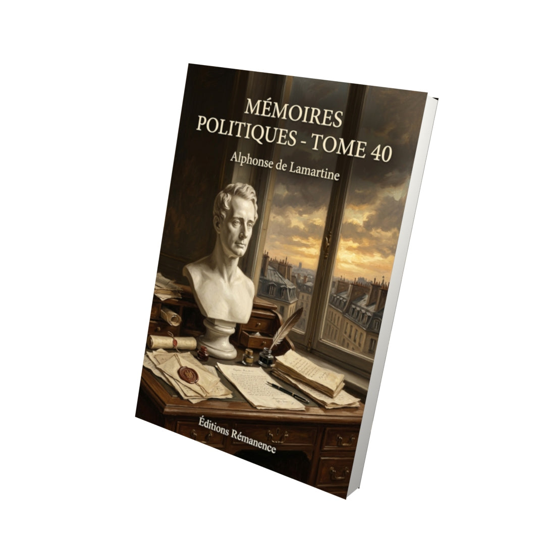 Livre Mémoires politiques - Tome 40 par Alphonse de Lamartine - Vue 3D - Editions Remanence