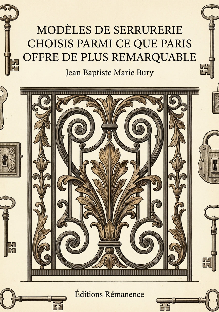 Livre Modèles de serrurerie choisis parmi ce que Paris offre de plus remarquable par Jean Baptiste Marie Bury - Couverture - Editions Remanence