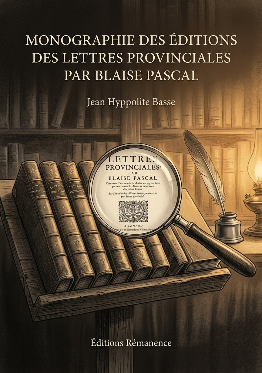 Livre Monographie des éditions des Lettres Provinciales par Blaise Pascal par Jean Hyppolite Basse - Couverture - Editions Remanence