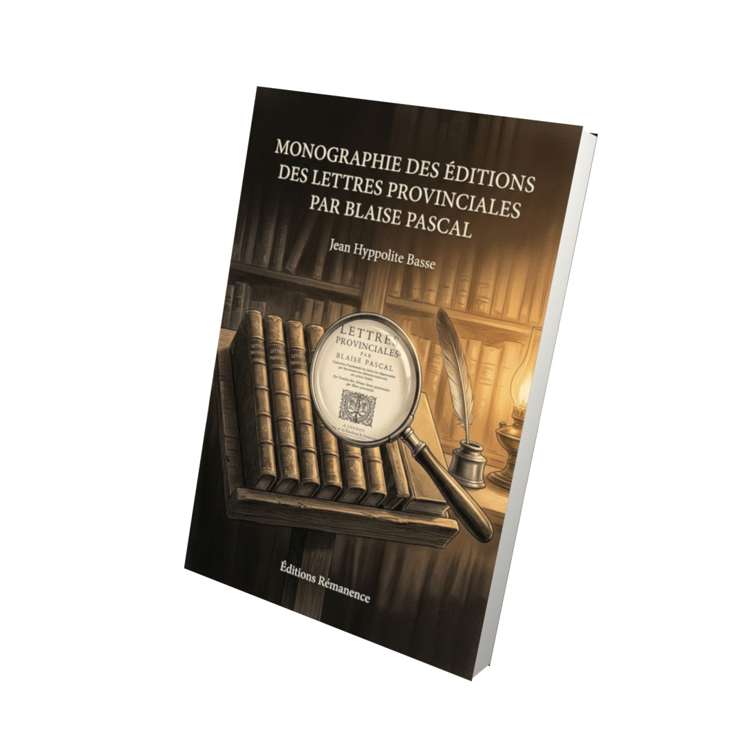 Livre Monographie des éditions des Lettres Provinciales par Blaise Pascal par Jean Hyppolite Basse - Vue 3D - Editions Remanence