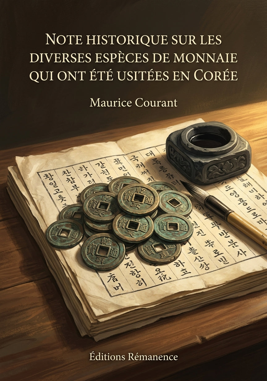 Livre Note historique sur les diverses espèces de monnaie qui ont été usitées en Corée par Maurice Courant - Couverture - Editions Remanence
