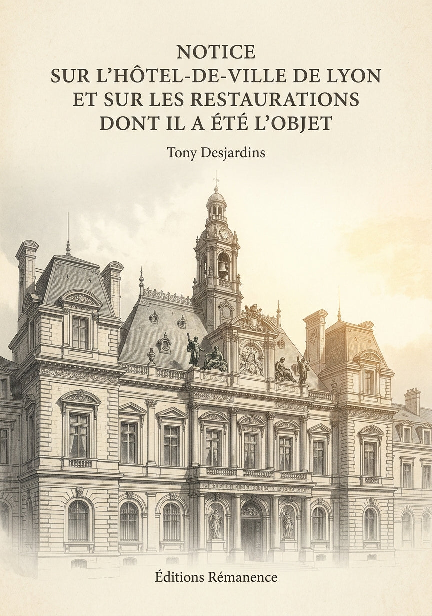 Livre Notice sur l’Hôtel-de-Ville de Lyon et sur les restaurations dont il a été l’objet par Tony Desjardins - Couverture - Editions Remanence