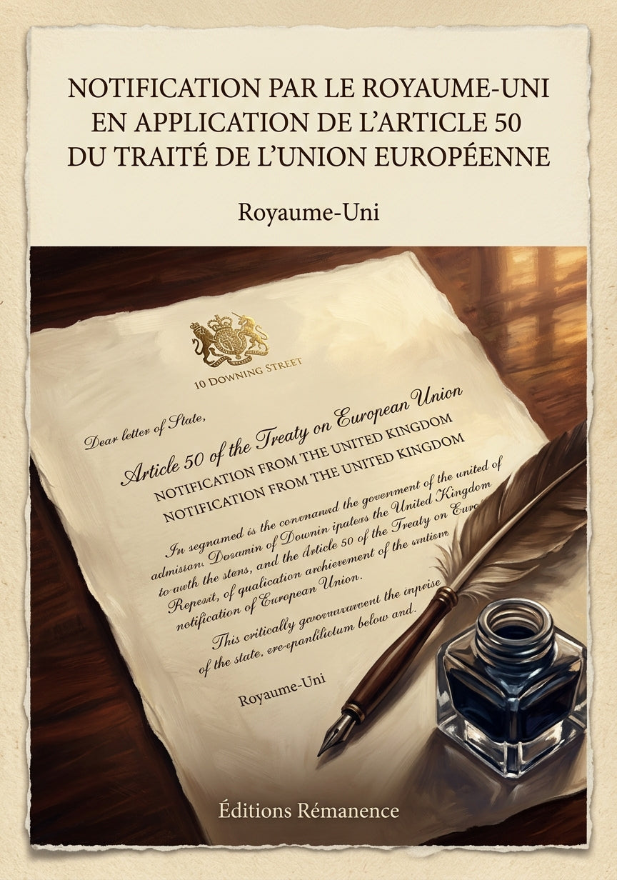 Livre Notification par le Royaume-Uni en application de l’article 50 du Traité de l’Union européenne par Royaume-Uni - Couverture - Editions Remanence