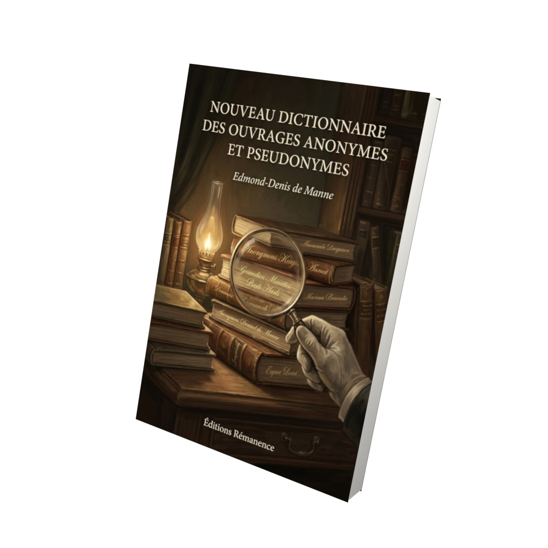 Livre Nouveau Dictionnaire des ouvrages anonymes et pseudonymes par Edmond-Denis de Manne - Vue 3D - Editions Remanence