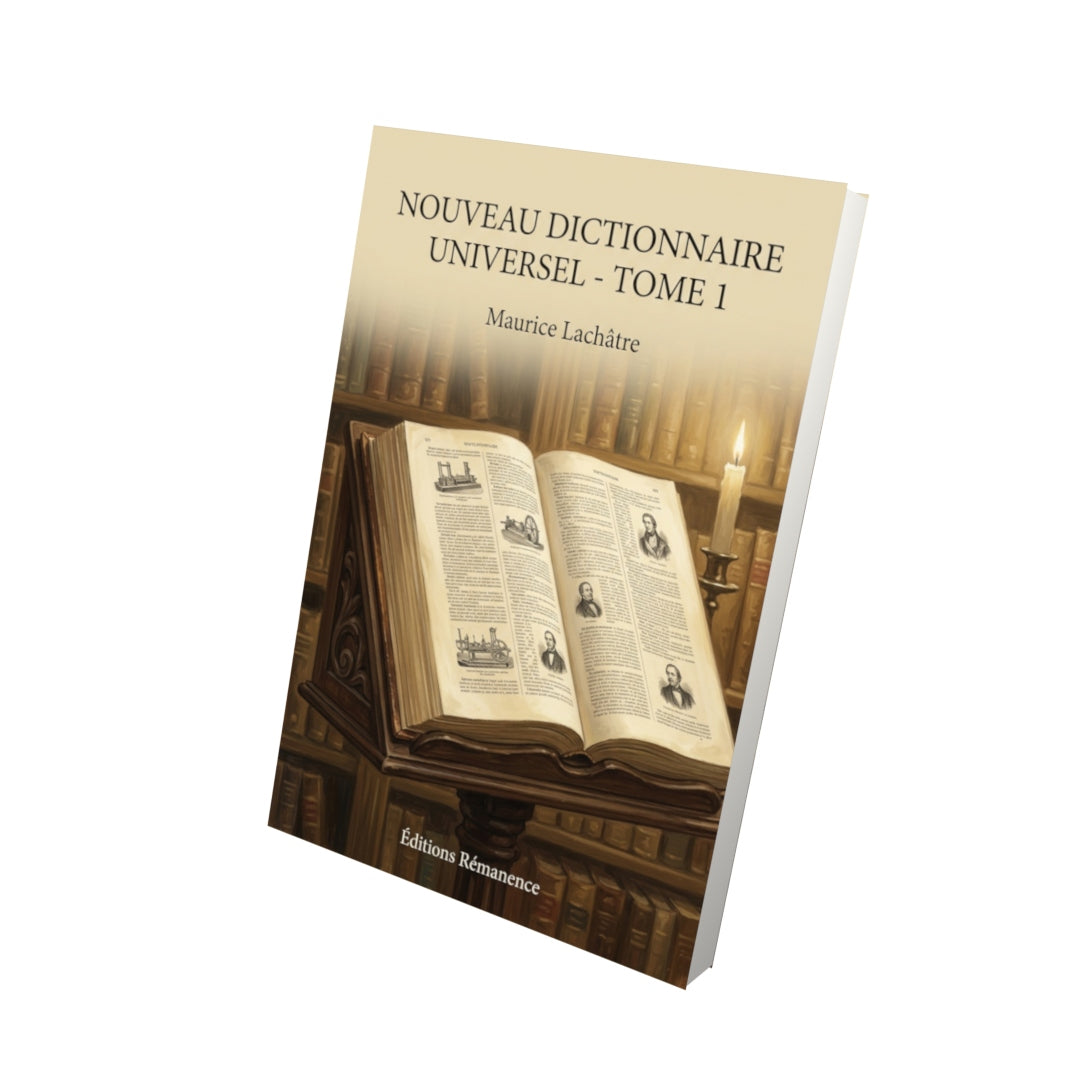 Livre Nouveau dictionnaire universel - Tome 1 par Maurice Lachâtre - Vue 3D - Editions Remanence