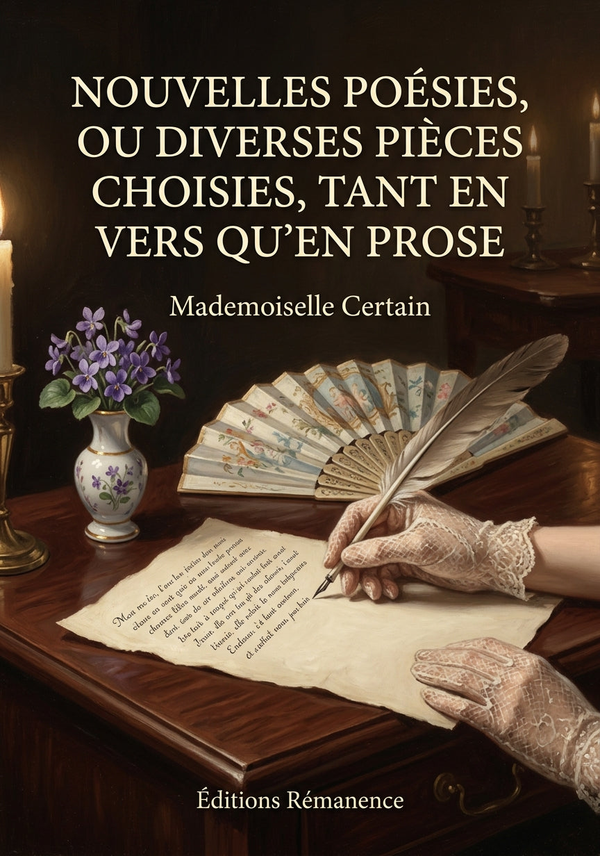 Livre Nouvelles Poésies, ou Diverses pièces choisies, tant en vers qu’en prose par Mademoiselle Certain - Couverture - Editions Remanence
