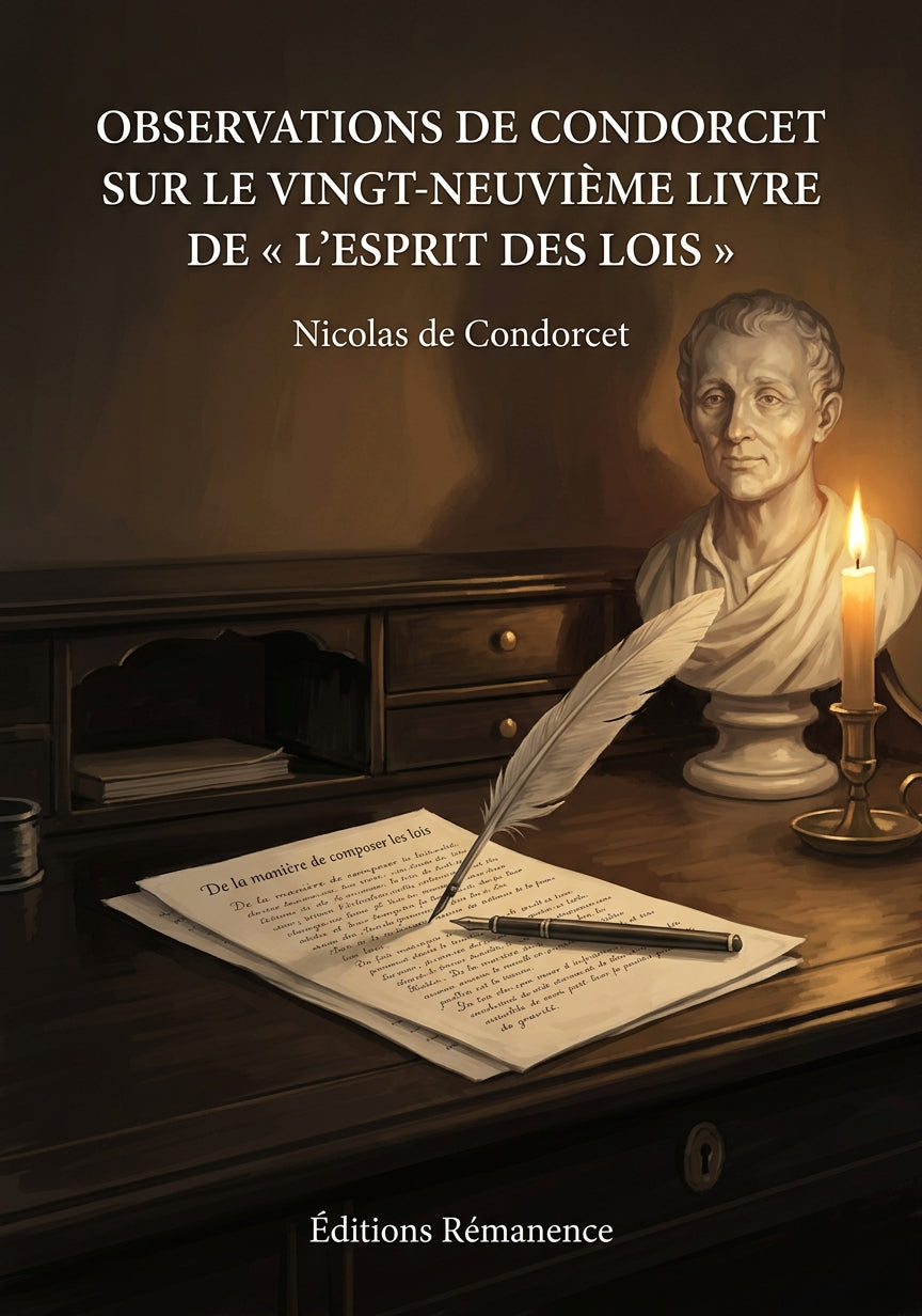 Livre Observations de Condorcet sur le vingt-neuvième livre de « L'esprit des lois » par Nicolas de Condorcet - Couverture - Editions Remanence
