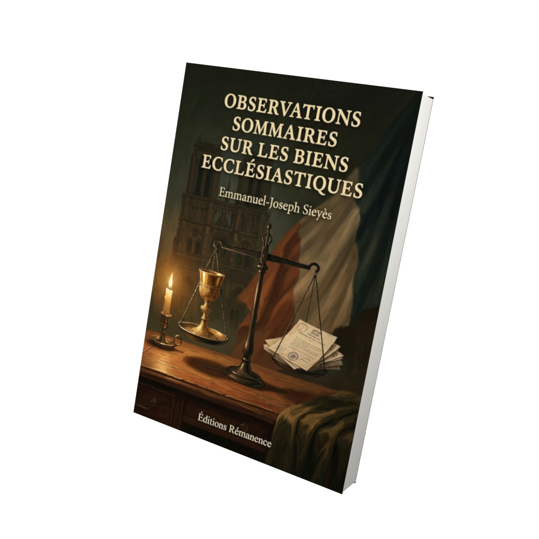 Livre Observations sommaires sur les biens ecclésiastiques par Emmanuel-Joseph Sieyès - Vue 3D - Editions Remanence