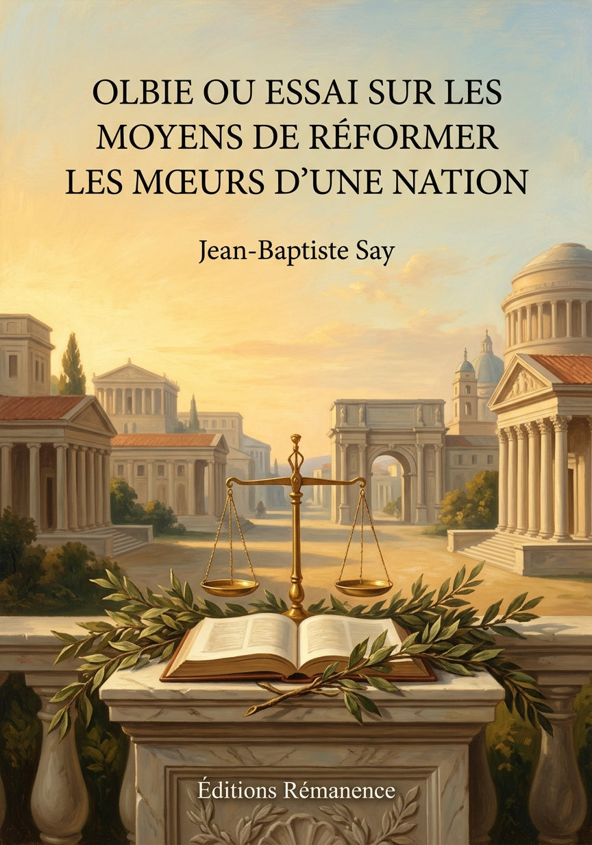 Livre Olbie ou Essai sur les moyens de réformer les mœurs d’une nation par Jean-Baptiste Say - Couverture - Editions Remanence