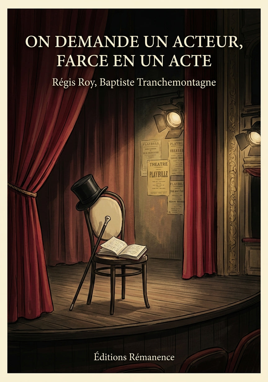 Livre On demande un acteur, Farce en un acte par Régis Roy, Baptiste Tranchemontagne - Couverture - Editions Remanence