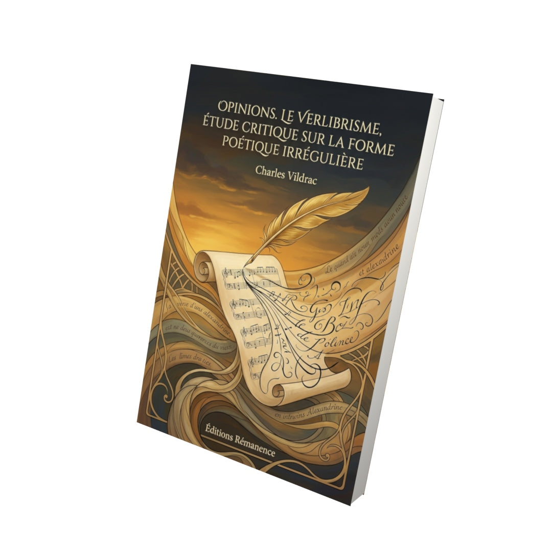 Livre Opinions. Le Verlibrisme, étude critique sur la forme poétique irrégulière par Charles Vildrac - Vue 3D - Editions Remanence