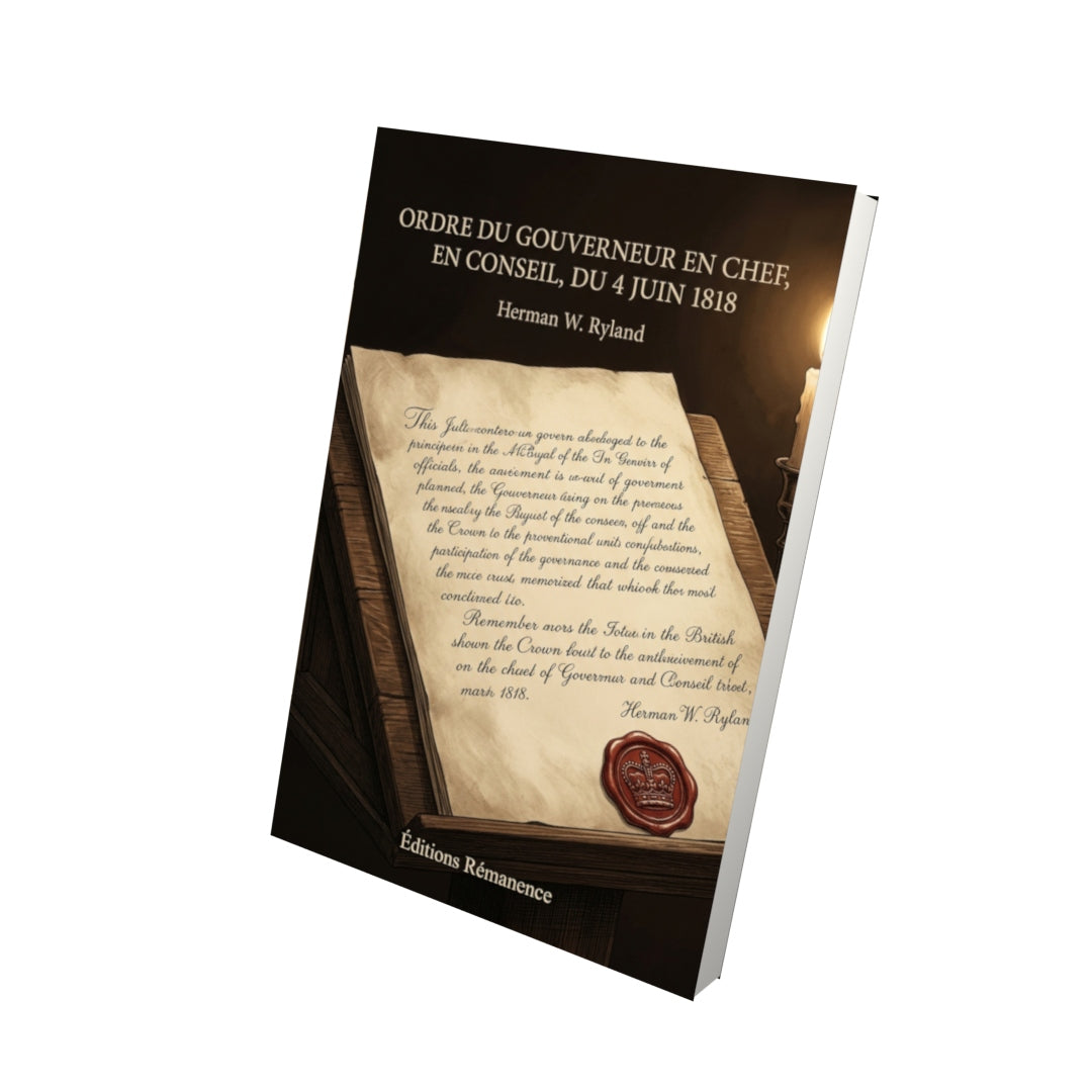 Livre Ordre du Gouverneur en chef, en conseil, du 4 juin 1818 par Herman W. Ryland - Vue 3D - Editions Remanence