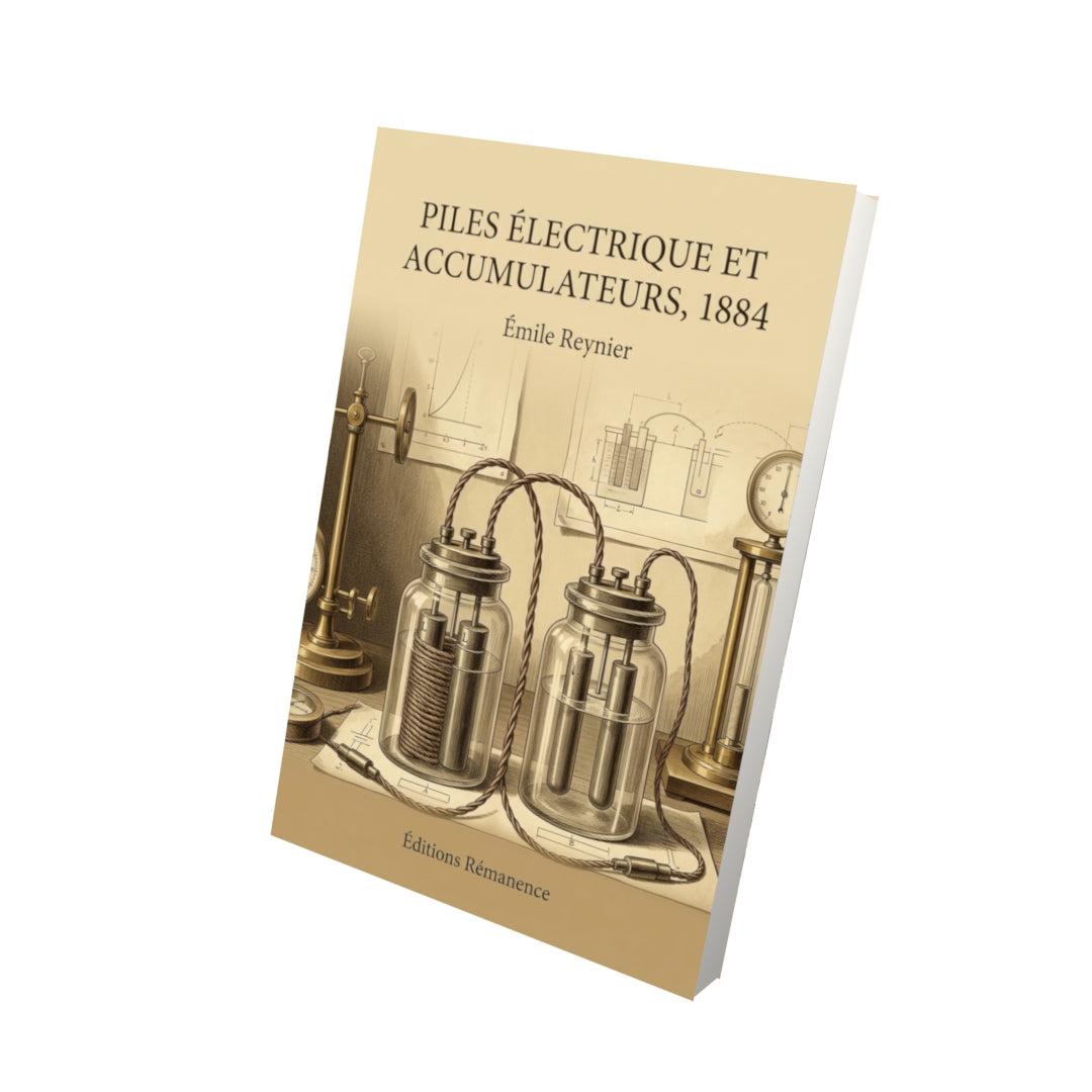 Livre Piles électrique et accumulateurs, 1884 par Émile Reynier - Vue 3D - Editions Remanence