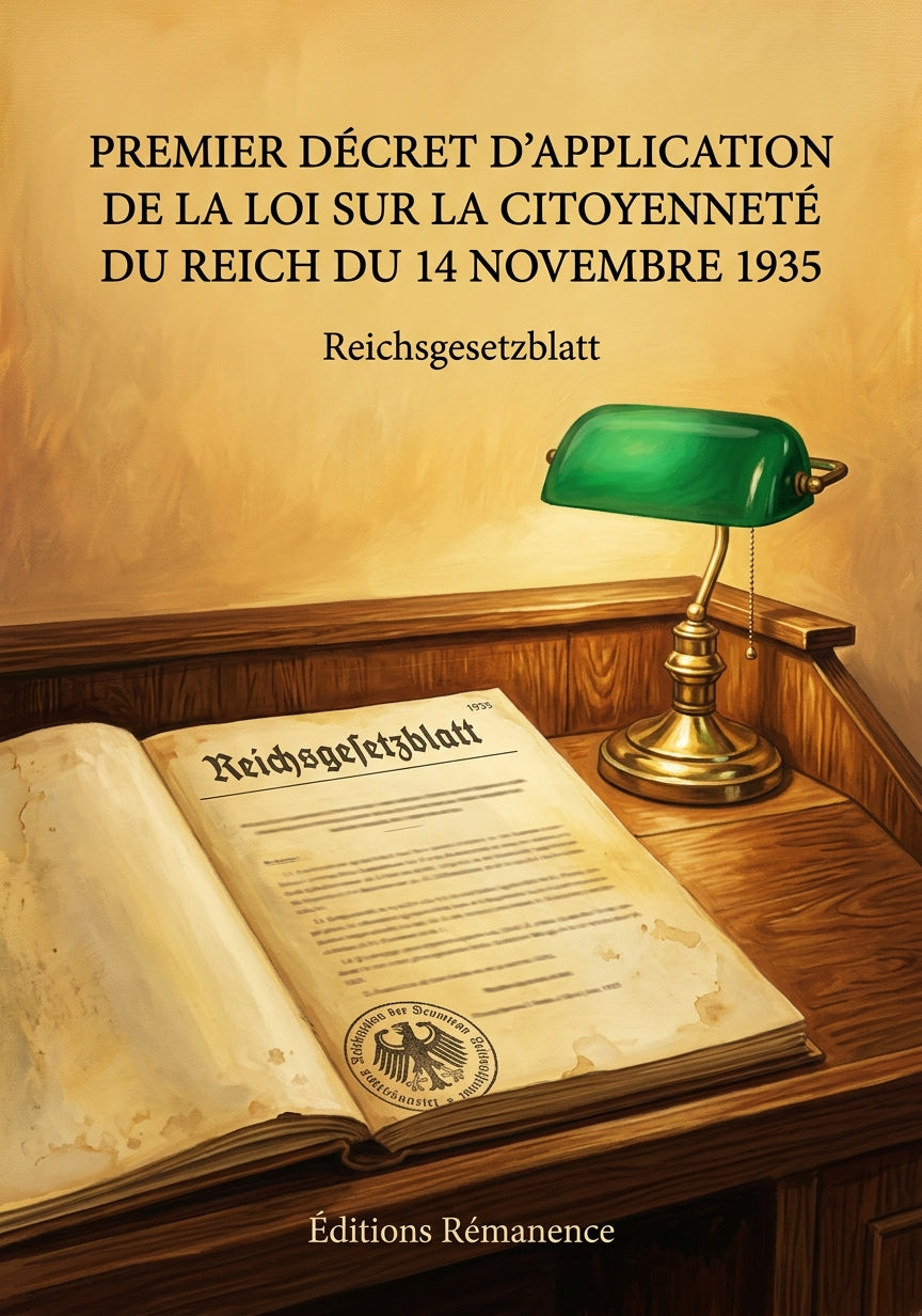 Livre Premier décret d'application de la loi sur la citoyenneté du Reich du 14 novembre 1935 par Reichsgesetzblatt - Couverture - Editions Remanence