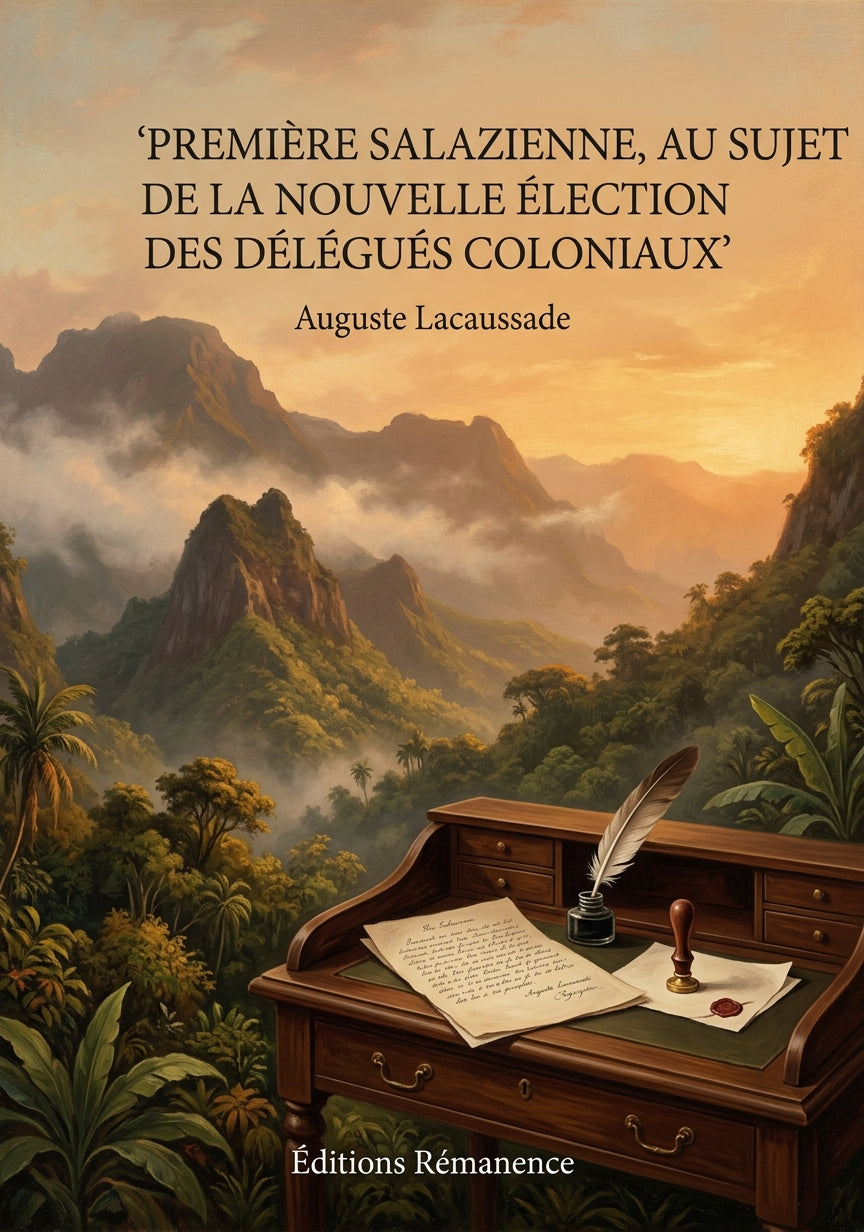 Livre Première Salazienne, au sujet de la nouvelle élection des délégués coloniaux par Auguste Lacaussade - Couverture - Editions Remanence