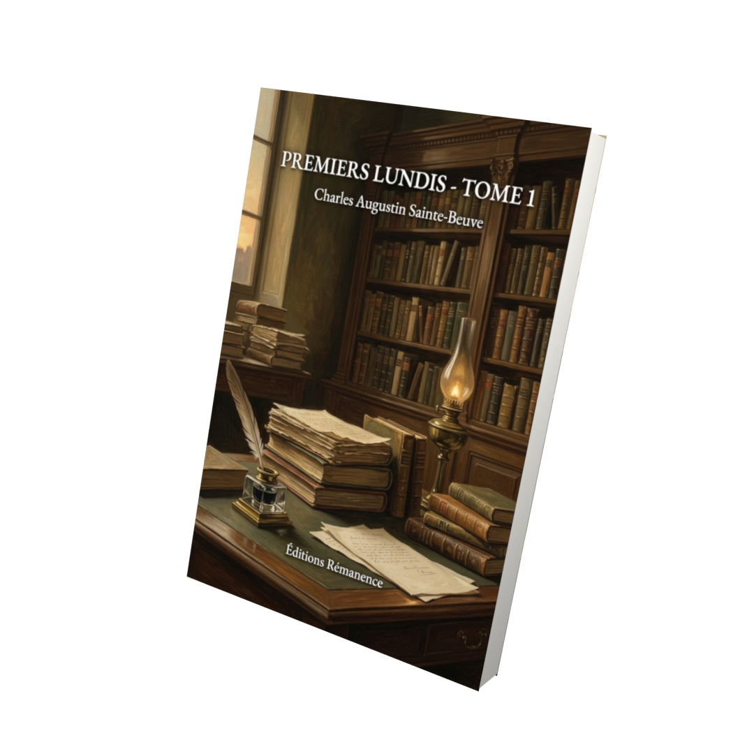 Livre Premiers Lundis - Tome 1 par Charles Augustin Sainte-Beuve - Vue 3D - Editions Remanence