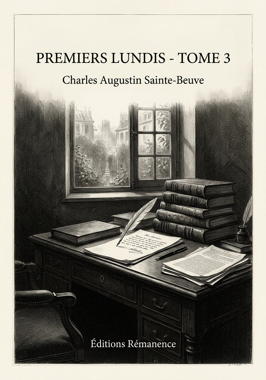 Livre Premiers Lundis - Tome 3 par Charles Augustin Sainte-Beuve - Couverture - Editions Remanence