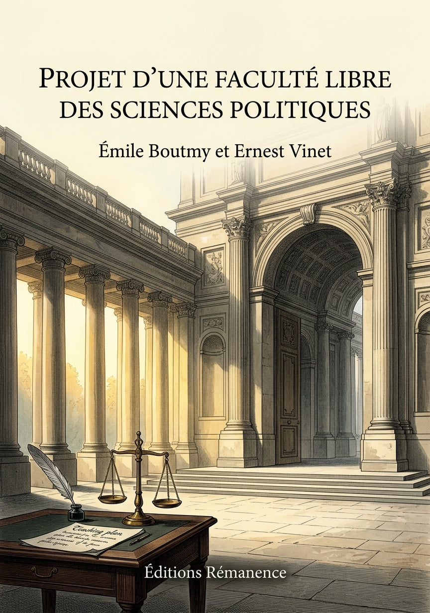 Livre Projet d’une faculté libre des sciences politiques par Émile Boutmy et Ernest Vinet - Couverture - Editions Remanence