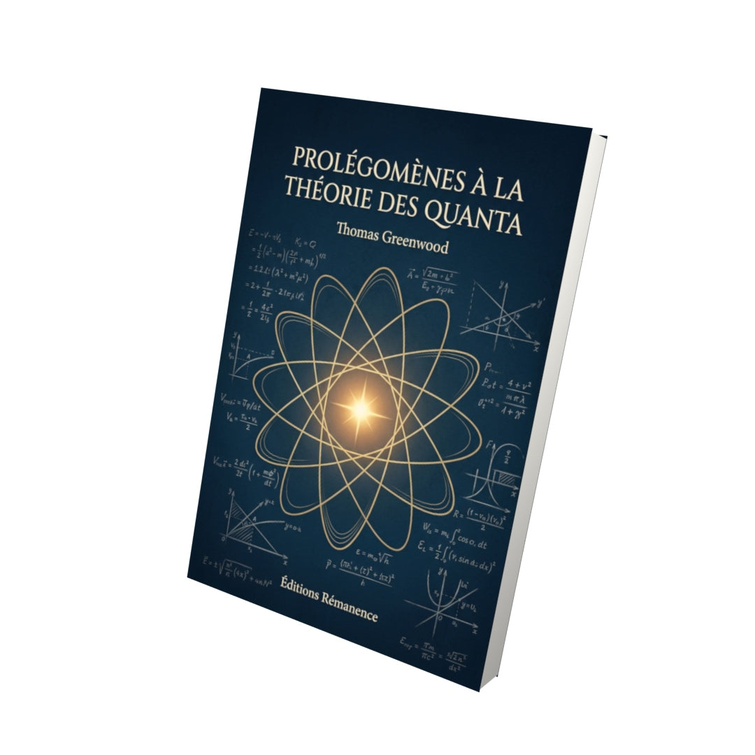 Livre Prolégomènes à la théorie des quanta par Thomas Greenwood - Vue 3D - Editions Remanence