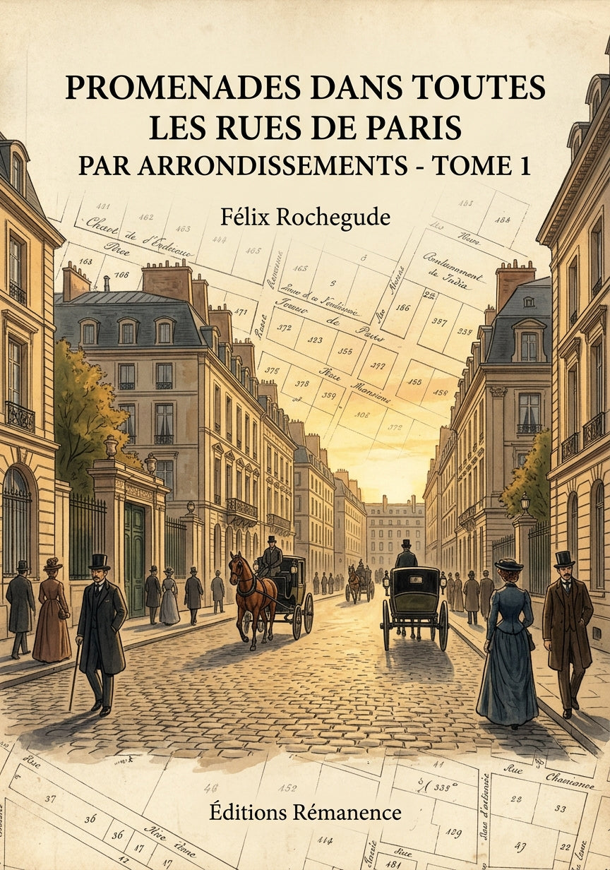 Livre Promenades dans toutes les rues de Paris par arrondissements - Tome 1 par Félix Rochegude - Couverture - Editions Remanence