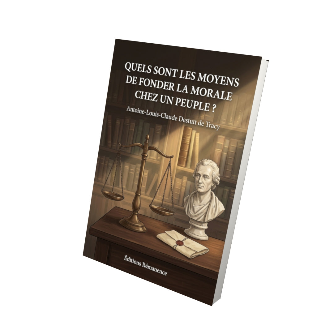 Livre Quels sont les moyens de fonder la morale chez un peuple ? par Antoine-Louis-Claude Destutt de Tracy - Vue 3D - Editions Remanence