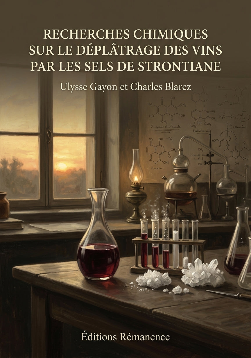 Livre Recherches chimiques sur le déplâtrage des vins par les sels de strontiane par Ulysse Gayon et Charles Blarez - Couverture - Editions Remanence