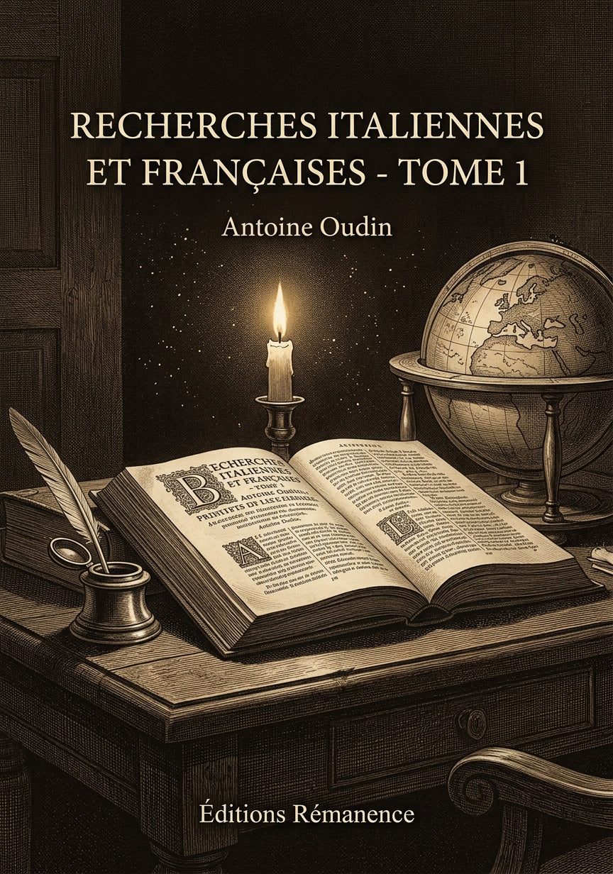 Livre Recherches italiennes et françaises - Tome 1 par Antoine Oudin - Couverture - Editions Remanence