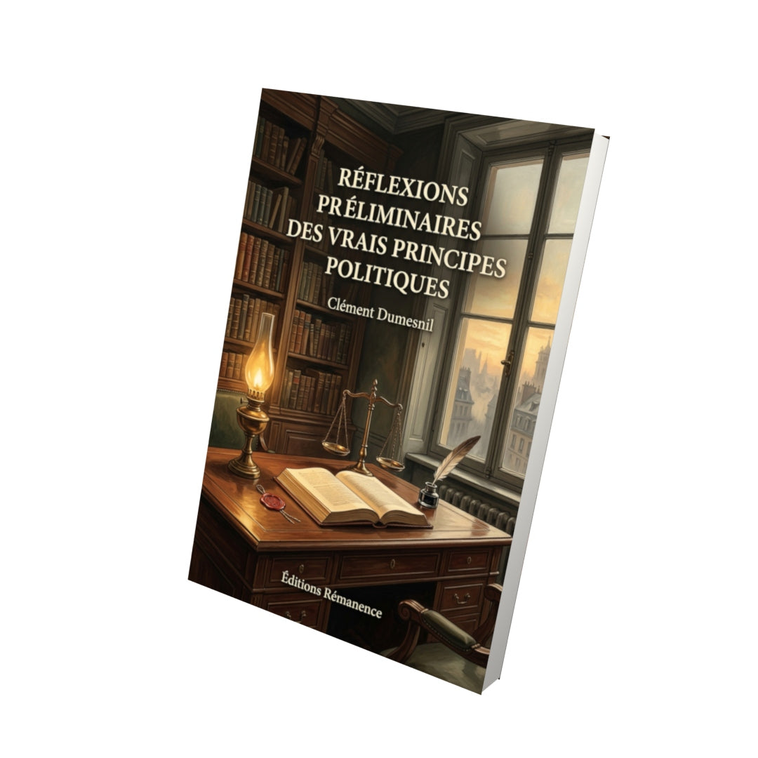 Livre Réflexions préliminaires des vrais principes politiques par Clément Dumesnil - Vue 3D - Editions Remanence
