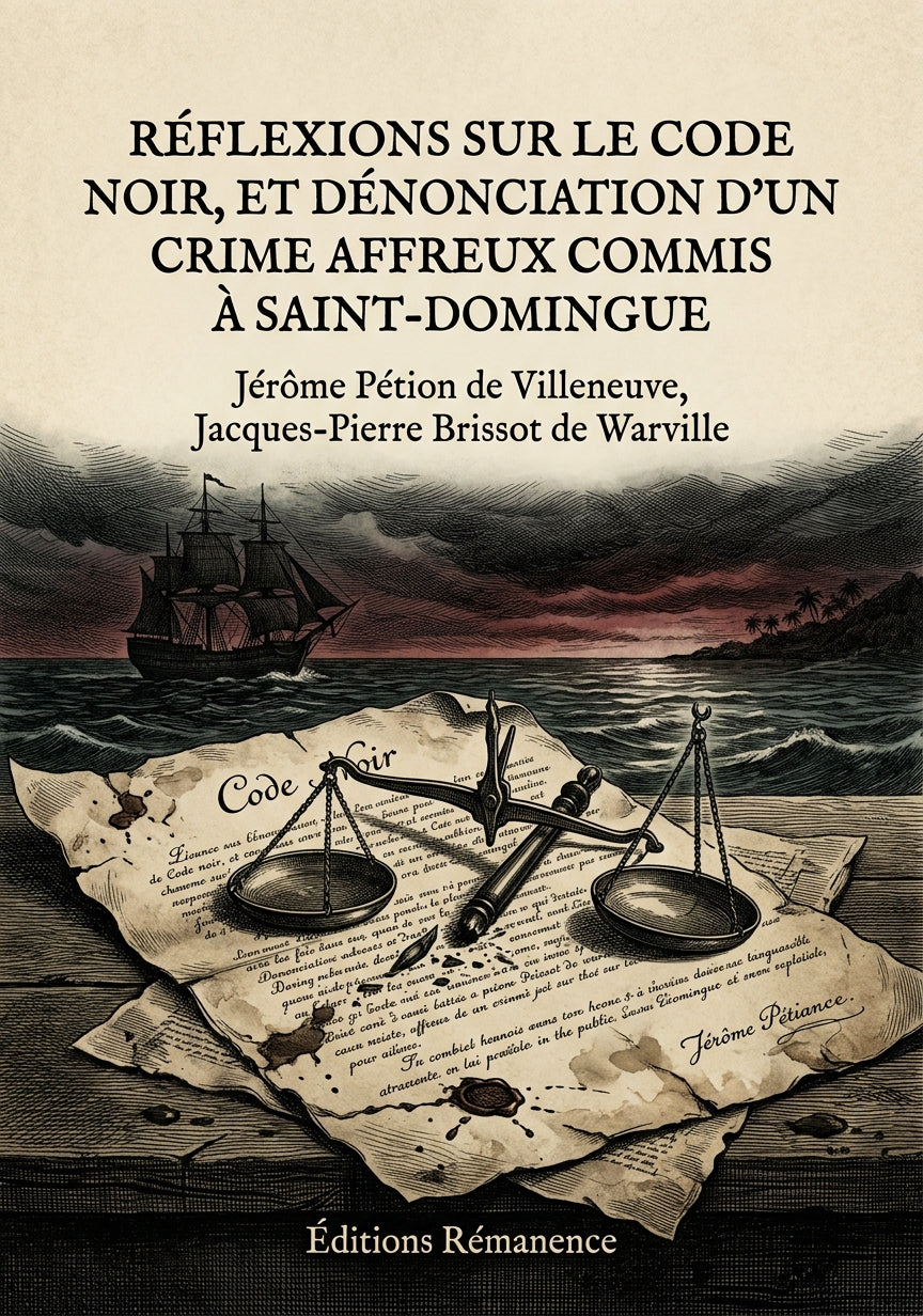 Livre Réflexions sur le Code noir, et dénonciation d’un crime affreux commis à Saint-Domingue par Jérôme Pétion de Villeneuve, Jacques-Pierre Brissot de Warville - Couverture - Editions Remanence