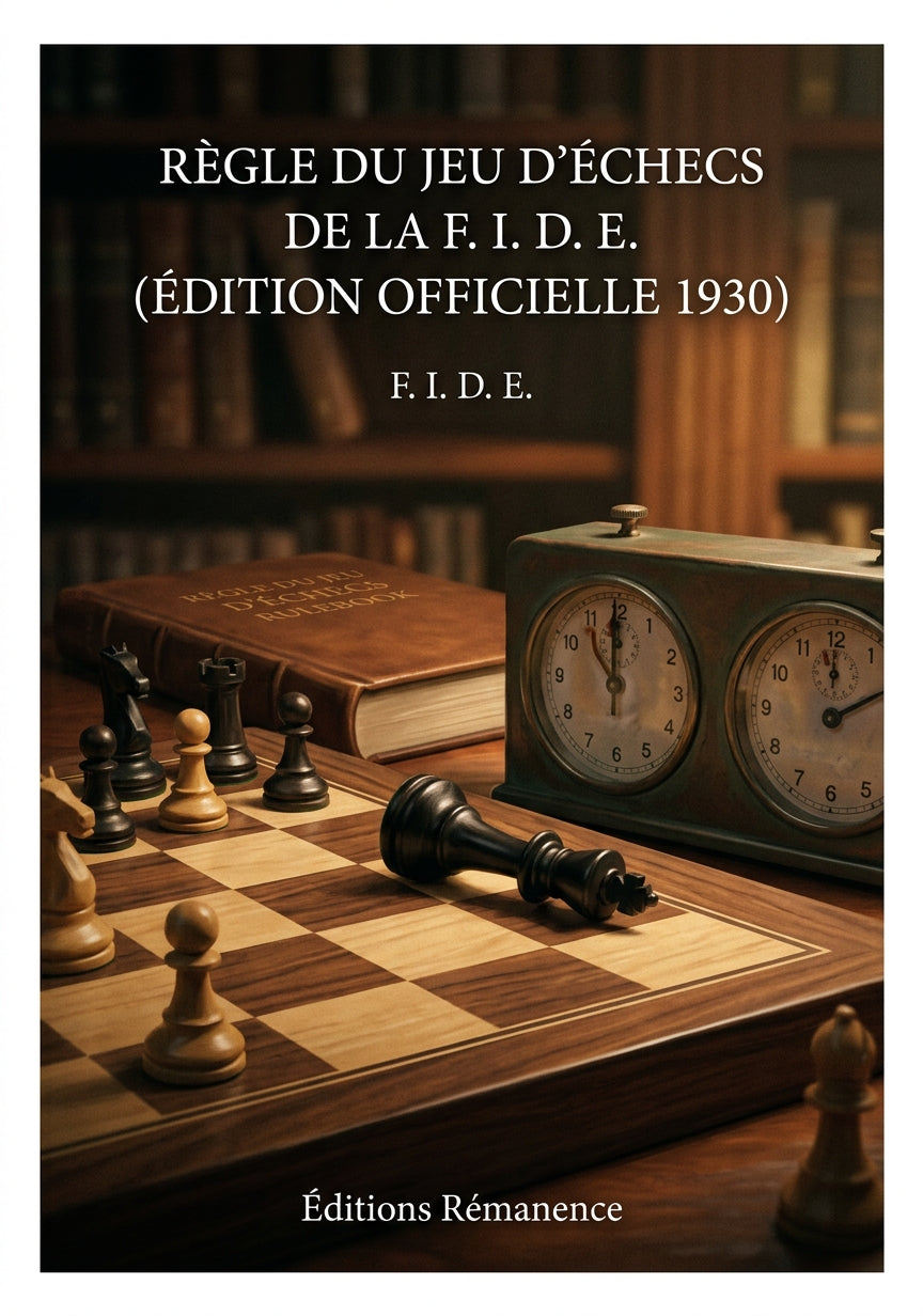 Livre Règle du Jeu d’Échecs de la F. I. D. E. (édition officielle 1930) par F. I. D. E. - Couverture - Editions Remanence