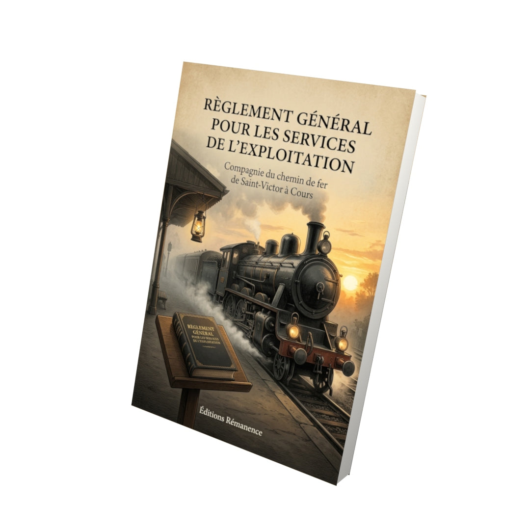 Livre Règlement Général pour les Services de l'Exploitation par Compagnie du chemin de fer de Saint-Victor à Cours - Vue 3D - Editions Remanence