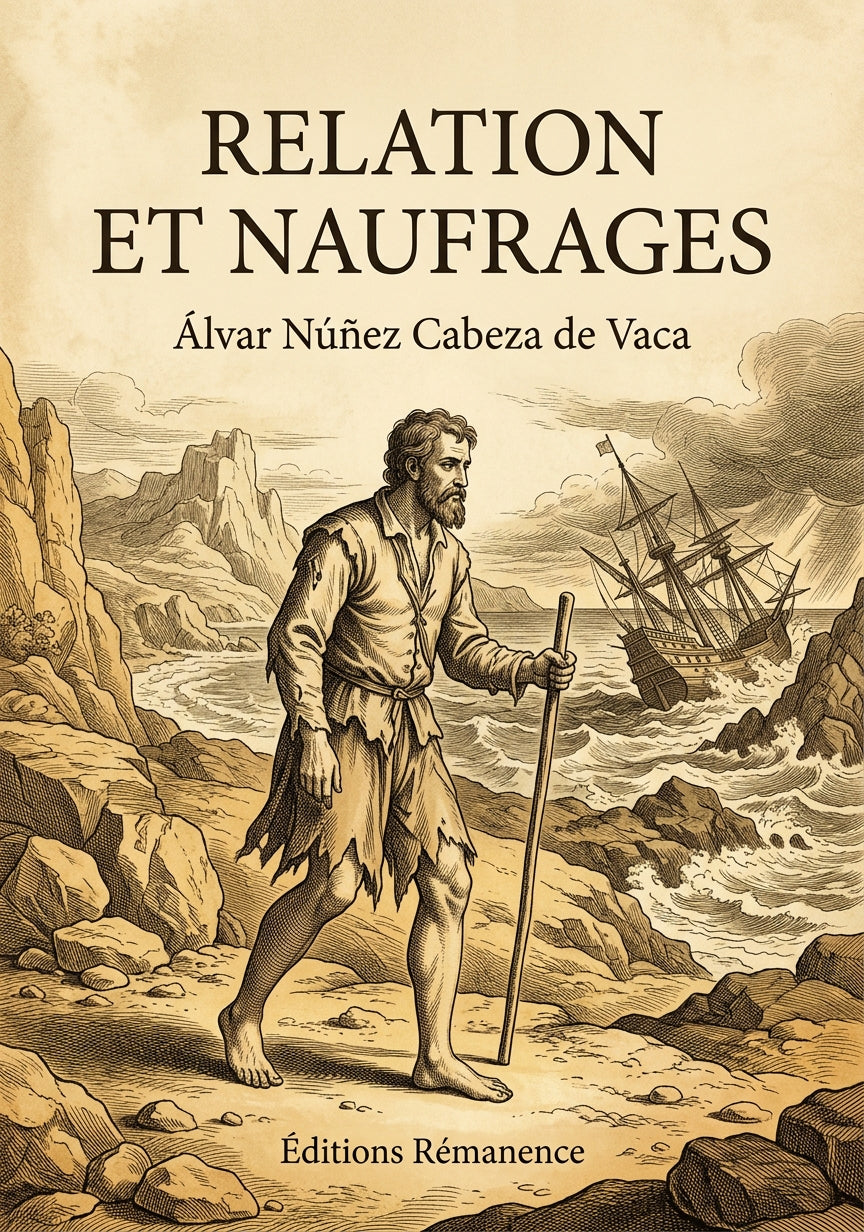 Livre Relation et Naufrages par Álvar Núñez Cabeza de Vaca - Couverture - Editions Remanence