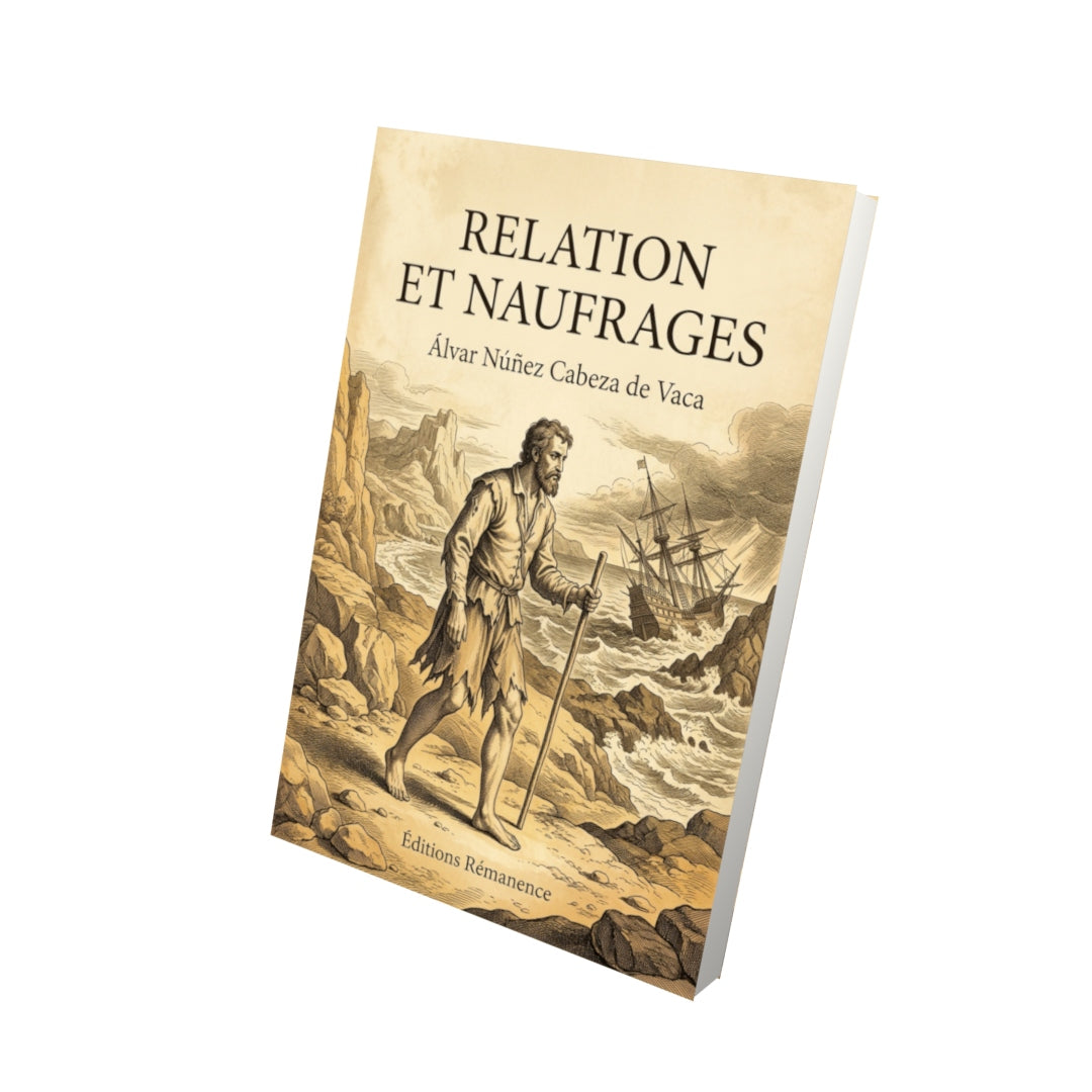 Livre Relation et Naufrages par Álvar Núñez Cabeza de Vaca - Vue 3D - Editions Remanence