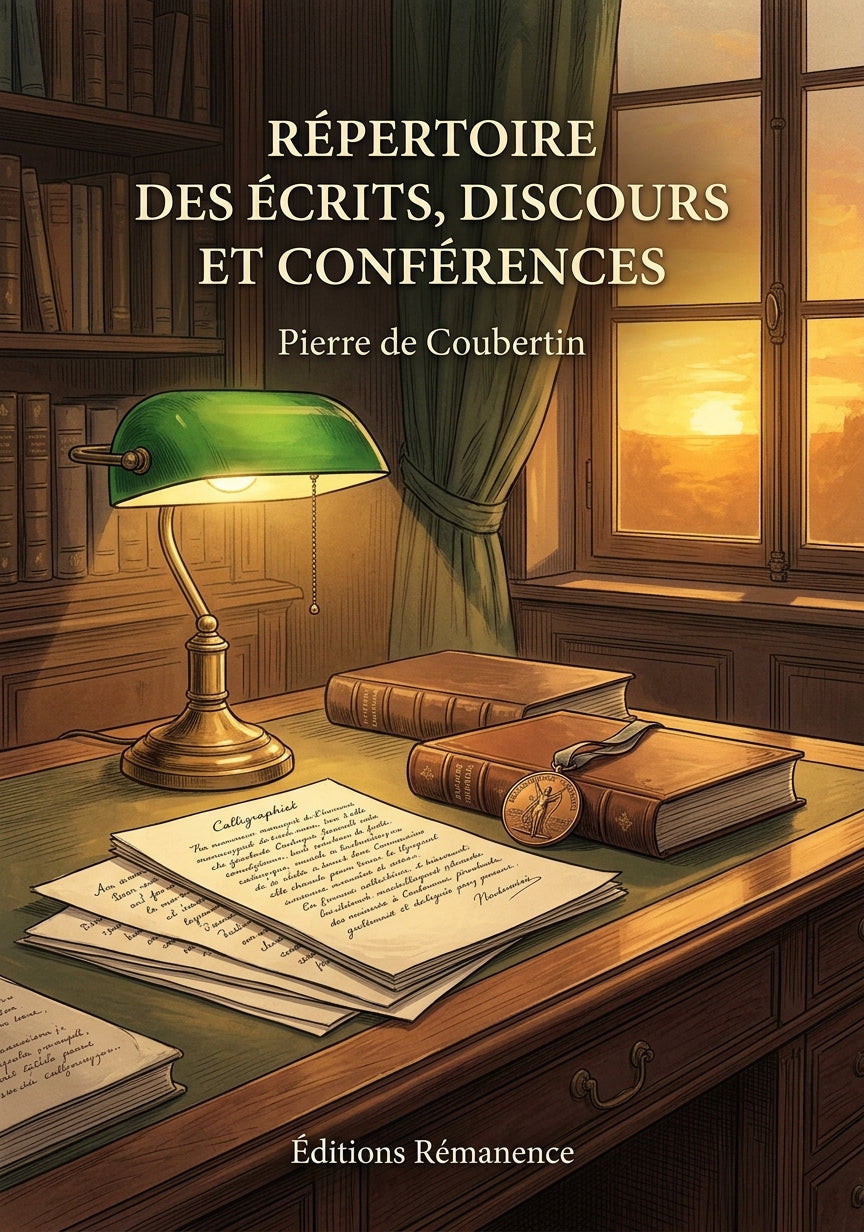 Livre Répertoire des Écrits, Discours et Conférences par Pierre de Coubertin - Couverture - Editions Remanence