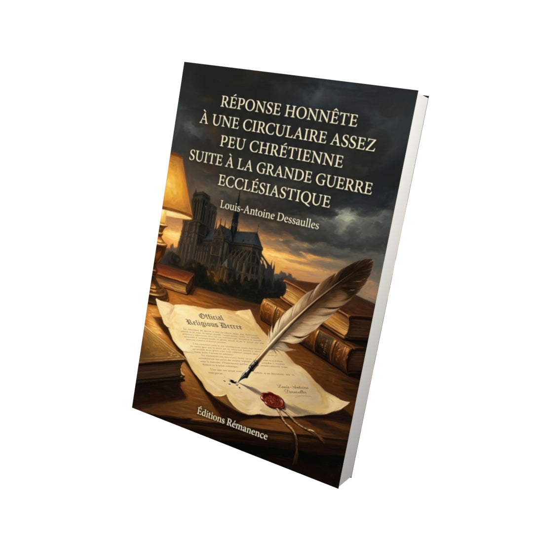 Livre Réponse honnête à une circulaire assez peu chrétienne suite à la grande guerre ecclésiastique par Louis-Antoine Dessaulles - Vue 3D - Editions Remanence